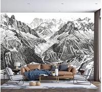 Papier Peint Panoramique Soie, 200x140cm Grandes Poster Rivière La Vallée Fresque Murale Paysage Montagne Peint À La Main Tapisserie Photo Décoration Murale pour Salon, Chambre, Fond TV, Gris Foncé