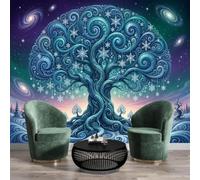 Papier Peint Panoramique Style Fantastique 300 x 210 cm, Bleu-Vert Papier Peint photo non tissé, Arbre Géant Spirale Flocon De Neige Murales Poster pour Salon Chambre d'enfants Bureau Décor Fond TV