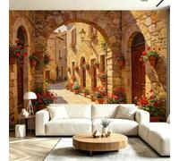 Papier Peint Panoramique Style Sud-Européen Mural 300x210 cm 3D Papier Peint Intisse Paysage de Jardin Italien Fresque Murale Chambre Coucher Salon Décoration Photo Poster Geant Murale M.1581