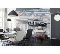 Papier peint panoramique sur papier de Komar - Audi R8 Le Mans - Taille: 368 x 254 cm, Gris, Argent