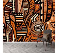 Papier Peint Panoramique Symboles Traditionnels Peinte Murale, Symbole de L'Art Traditionnel Africain Intissé Murale, 200 x 140 cm (L x H) Photo Murale pour Salon Chambre d'enfants Décoration Murale