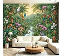 Papier Peint Panoramique Tropical Jungle Décoration Murale 350 x 256cm | Géant 3D Papier Peint Intissé pour Salon Chambre Salle à Manger Chambre d'Enfant, Glamour Plante Fleur Animal Poster