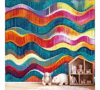 Papier Peint Panoramique Vintage Rayé Mural | Abstrait Géométrique Vagues Papier Peint Poster Intissé 250 x 175 cm, Décoration Fresque Murale Salon Chambre Cuisine Fond TV