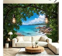 Papier Peint Panoramique Vue Sur Mer Décoration Murale 350 x 256cm | Géant 3D Papier Peint Intissé pour Salon Chambre Salle à Manger Chambre d'Enfant, Tropical Plage Vintage Lustre Poster