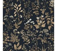 Papier peint Papier peint autocollant Fleurs 41cm x 3m Noir or Motif floral Papier peint Film étanche pour meubles Vinyle autocollant Salon Chambre Meubles Revêtement mural