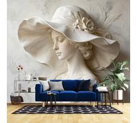 Papier Peint Papier Peint Mural Intissé 3D En Relief Représentant Une Femme De Profil Élégante Dame Coiffée D'Un Camélia Sculpture En Plâtre Revêtement Mural Artistique Pour Salon Chambre À