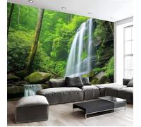 Papier Peint Parc Paysage Panoramique 3D, Espace Vert Cascade Décoration Murale 350x256cm Poster Décor Intérieure, vert vif