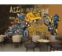 Papier Peint Peint À La Main Musique Graffiti Moto Personnalité Burger Restauration Rapide Snack Bar Bar Magasin De Boissons Fond Mur Restaurant Occidental Papier Peint Café Mural,3D,300x210cm