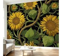 Papier Peint Personnalisé Botanique, Papier Peint Panoramique Tournesol Abstrait Feuilles Lianes, Tapisserie Géante Poster Mural Intissé 200x140 cm pour Salon Chambre Bureau Décoration Murale