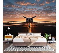 Papier Peint Photo 300x210 cm Jaune Intissé Papier Peint Panoramique | Skyline Aviation Avion 3D Grande Fresque Murale Poster pour Chambre d'enfants Salon Décoration Murale Photo Murale
