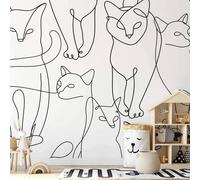 Papier peint photo autocollant - Cat lineart - croquis minimalistes de chats noirs sur fond blanc 294 x 210 cm Animaux g-A-10035-a-b