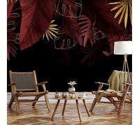 Papier peint photo autocollant - Jungle et composition - motif de feuilles rouges et dorées sur fond noir 441 x 315 cm Feuilles b-A-10169-a-c