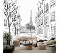 Papier Peint Photo Intissé 150 x 105 cm, Papier Peint Mural Panoramique Géant, Décoration Murale Paysage urbain de Paris Tour Eiffel Architecture française romantique Imprimée pour Salon Chambre