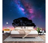 Papier Peint Photo Intissé 250x175 cm Violet 3D Panoramique papier peint | Prairie Ciel éToilé Voie LactéE Poster Tableaux Muraux Tapisserie Photo Décoration Fresque Murale Pour Salon Chambre Couloir