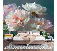 Papier Peint Photo Intissé 400x280 cm Rose 3D Panoramique papier peint | 3d Romantique Pivoines Poster Tableaux Muraux Tapisserie Photo Décoration Fresque Murale Pour Salon Chambre Couloir