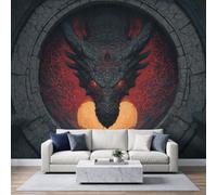 Papier peint photo intissé 400x280cm, Visuel 3D Papier peint Panoramique de haute qualité, pour salon et chambre, Dragon Noir Lave Adolescent Chambre Gaming revêtement mural