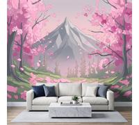 Papier peint photo intissé 450x315cm, Peinture Huile Impasto Couteau Papier peint Panoramique de haute qualité, pour salon et chambre, Chambre Filles Mont Fuji Fleurs Cerisier revêtement mural