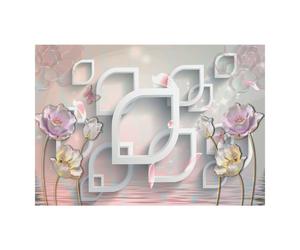 Papier Peint Photo Intissé DOMEVISTA - Composition florale 3D pastel géométrique - 400 x 260 cm - Y1139