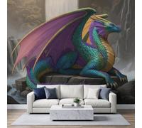Papier Peint Photo Intissé Iridescence Animaux Dragons Poster - Papier Peint Panoramique Fantaisie Peint À La Main Non Tissé Muraux 400 x 280 cm Pour Salon Chambre Chambre D'Enfant Décoration Murale