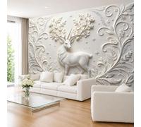 Papier Peint Photo Licorne Blanche Gracieuse avec Branches Fleuries 500×350 cm (L×H) Fresque Murale Intissée Décoration Murale Élégante et Magique avec Animaux De La Forêt pour Salon et Chamb