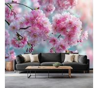 Papier Peint Photo Mural Panoramique Doux Romantique Floral Fleurs De Cerisier, 350 x 256 cm Fresque Murale Intissé Rose pour Salon Adulte Chambre d'enfants Étude Décoration - Facile à Installer