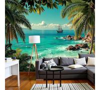 Papier peint photo nature, mousse et pins - XXL, effet 3D brume, lumière et ombres, paysage forestier, papier peint vert pour salon ou chambre, stickers muraux 150 cm x 105 cm - tableau sans cadre - a