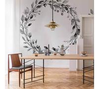Papier peint photo non tissé - Couronne romantique - Motif végétal gris avec des feuilles et des roses 350 x 245 cm Blumen b-C-10125-a-c