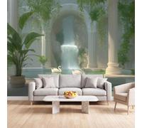 Papier Peint Photo Non Tissé Panoramique 300 x 210 cm, 3D Style Européen Papier Peint Mural Arche En Pierre Cascade Plantes Intissé Pour Salon Chambre Enfants à Coucher Décoration Fresque Murale