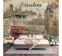 Papier Peint Photo Panoramique 3D Autocollants RéTro de Londres Poster Papier Peint Intissé Brun, Tapisserie Panoramique Salon, Décoration Mural Bureau Enfants Chambre 400x280 cm
