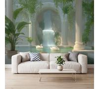 Papier Peint Photo Panoramique Salon Arche Cygne Cascade, 150x105 cm | Classique Nature Romantique Mural Papier Peint Intissé pour Chambre Cuisine