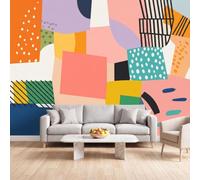 Papier Peint Photo Panoramique Salon Demi-Cercle Blocs Couleur, 300x210 cm | Moderne Abstrait Géométrique Mural Papier Peint Intissé pour Chambre Cuisine