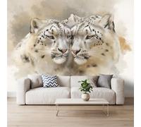Papier Peint Photo Panoramique Salon Léopard Des Neiges Animal, 150x105 cm | Moderne Portrait Ludique Mural Papier Peint Intissé pour Chambre Cuisine