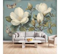 Papier Peint Photo Panoramique Salon Magnolia Papillon, 400x280 cm | Vintage Français Floral Mural Papier Peint Intissé pour Chambre Cuisine