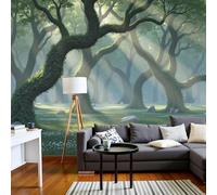 Papier peint photo paysage naturel - XL, Forêt de troncs d'arbres tortueux, effet 3D, Vert. Papier peint mural intissé pour salon ou chambre, 400 cm x 280 cm, stickers - Peinture sans cadre - Poster