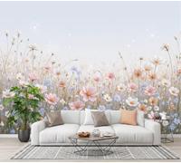 Papier Peint Photo Soie Nordique Minimaliste Floral Paysage, 350×256 CM | Cosmos Herbe Lumière Des Étoiles Mur XXL Muraux,pour Salon Chambre,Revêtement Mural,Papier Peint 3D,Résistant aux UV