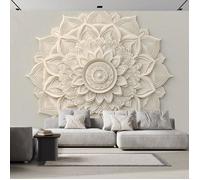 Papier Peint Photo Wallpaper Mural,3D Panoramique Murale Mandala Beige Bohême, 300x210cm DéCoration Murale