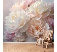 Papier Peint Pivoine Mur De Fleurs, 250 x 175 cm Facile à nettoyer Mural | Pêche Rose Papier Peint Intissé Panoramique pour Chambre Salon Bureau Decoration Murale, Français Fleurs Non collé Mural