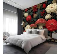 Papier Peint Plantes Fleurs Autocollant,Champignons Forestiers Grand Sticker Mural En Toile Canvas,Décoration Murale Amovible pour Chambre Bébé Fille Garçon,400 x 280 cm