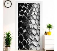 Papier Peint Porte 3D 73 x 204 cm texture peau de serpent Sticker Trompe-l’œil PVC Auto-adhésif noir Autocollant Décoratif pour Salon, Cuisine, Chambre et Salle de Bain