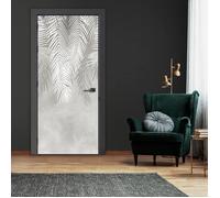 Papier Peint Porte Intissé 3D Feuilles Béton (91x211 cm Colle Inclus) pour Chambre Salon Photo Non Tissé Muraux Moderne Trompe