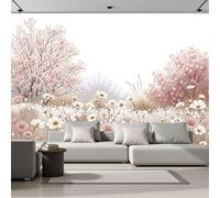 Papier Peint Prairie Fleurie Dessinée À La Main, Papier Peint Panoramique Illustration De Paysage Beige Pour Salon Chambre Bureau Couloir, Décoration Murale Poster Intérieure, 400X280Cm (L X H)