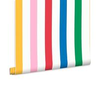 Papier peint rayé Joules Country Critters Rainbow 1005x52cm Multicolore