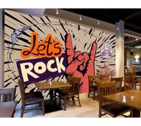 Papier Peint Rétro Nostalgique Rock Graffiti Affiche De Musique Décontracté Après-midi Thé Boisson Boutique Bar Fond Mur Restaurant Occidental Papier Peint Café Mural,3D,300x210cm