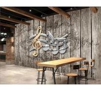 Papier Peint Rétro Planche De Bois Nostalgique Notes De Musique Affiche Décontracté Après-midi Thé Boisson Boutique Bar Fond Mur Restaurant Occidental Papier Peint Café Mural,3D,350x245cm