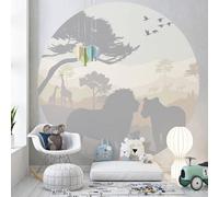 Papier peint rond / cercle Enfants - Lumaléa - Animaux - Papier Premium 185gr Lavable - Diamètre 130 cm
