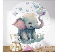 Papier peint rond / cercle Enfants - Lumaléa - Eléphant - Papier Premium 185gr Lavable - Diamètre 130 cm