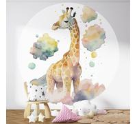 Papier peint rond / cercle Enfants - Lumaléa - Girafe - Papier Standard 170gr Lessivable - Diamètre 130 cm