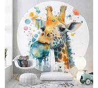 Papier peint rond / cercle Enfants - Lumaléa - Girafe - Papier Standard 170gr Lessivable - Diamètre 130 cm