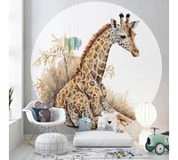 Papier peint rond / cercle Enfants - Lumaléa - Girafe - Papier Standard 170gr Lessivable - Diamètre 130 cm