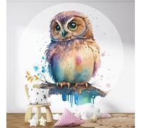 Papier peint rond / cercle Enfants - Lumaléa - Hibou - Papier Standard 170gr Lessivable - Diamètre 130 cm